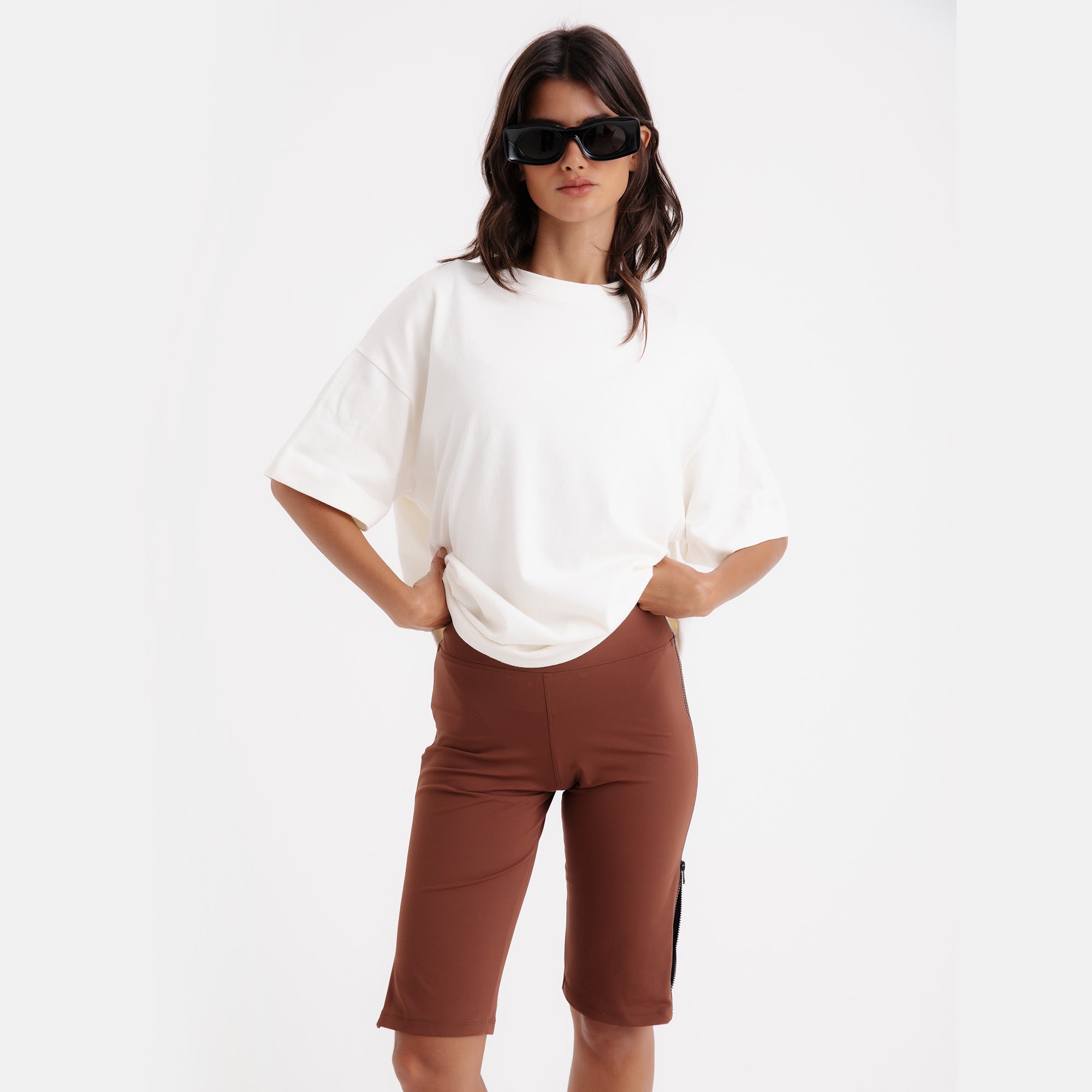 Bermuda Feminina Ciclista Marrom Ziper Preto Frutoze