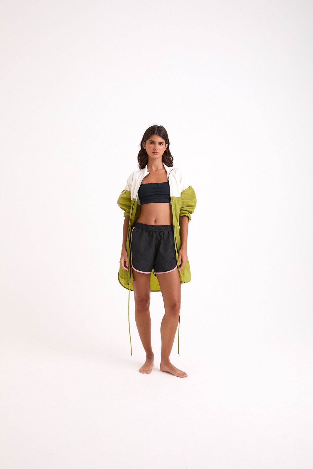 Jaqueta Feminina Bicolor Verde e Off-White Frutoze