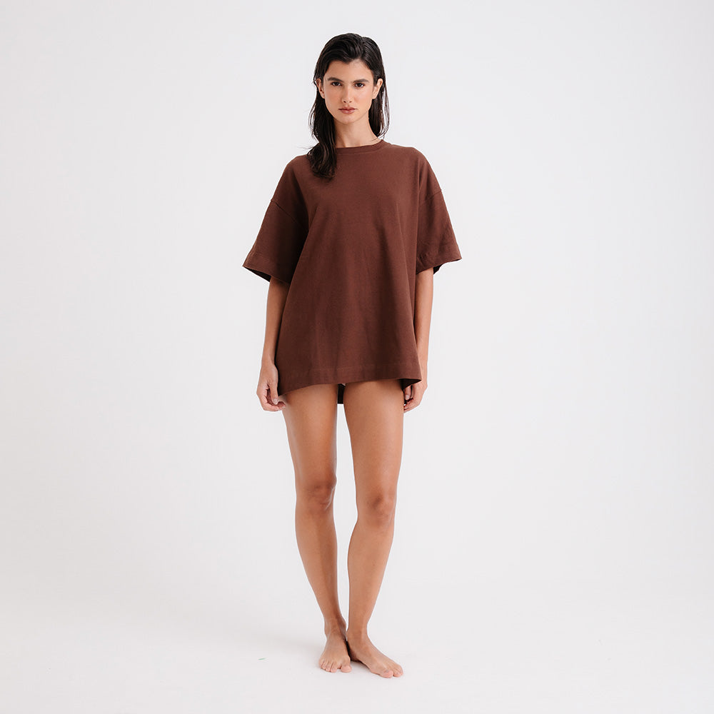 Camiseta Feminina Oversized Marrom Frutoze