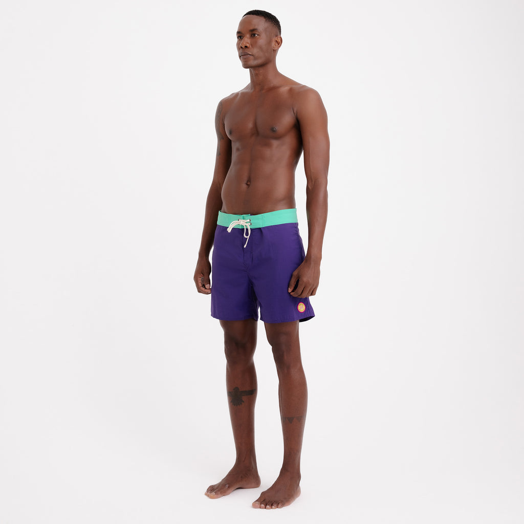 BoardShorts Masculino Sustentável Clássico Roxo com Cós Verde Frutoze