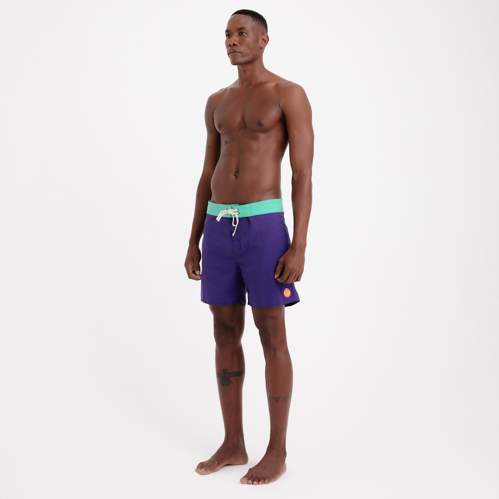 BoardShorts Masculino Sustentável Clássico Roxo com Cós Verde Frutoze
