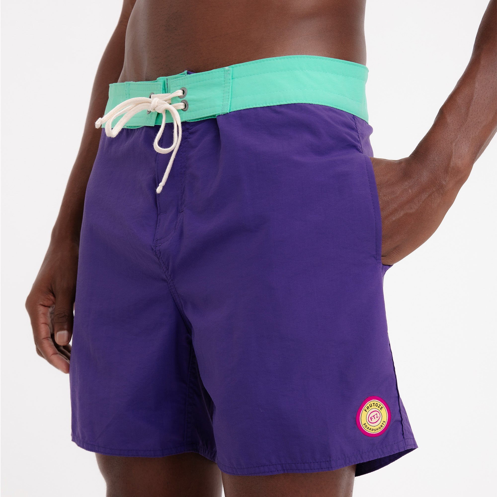BoardShorts Masculino Sustentável Clássico Roxo com Cós Verde Frutoze