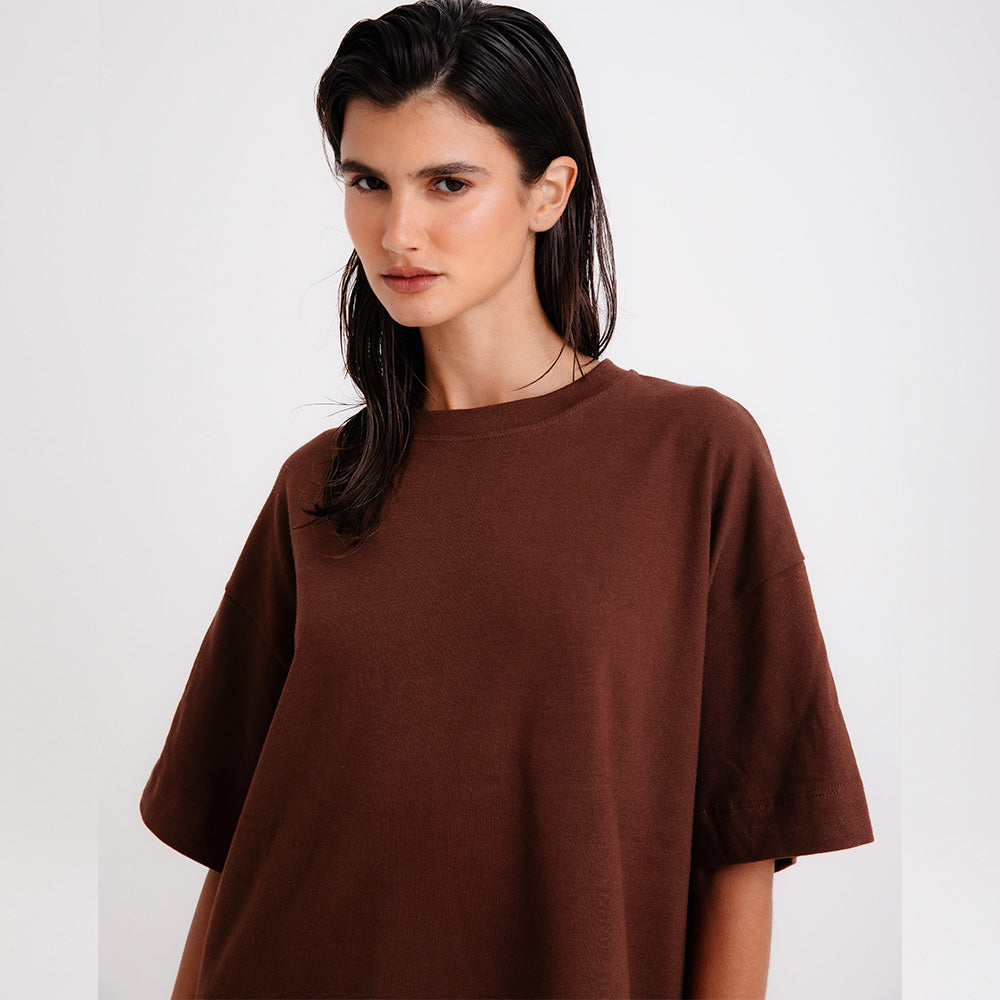 Camiseta Feminina Oversized Marrom Frutoze
