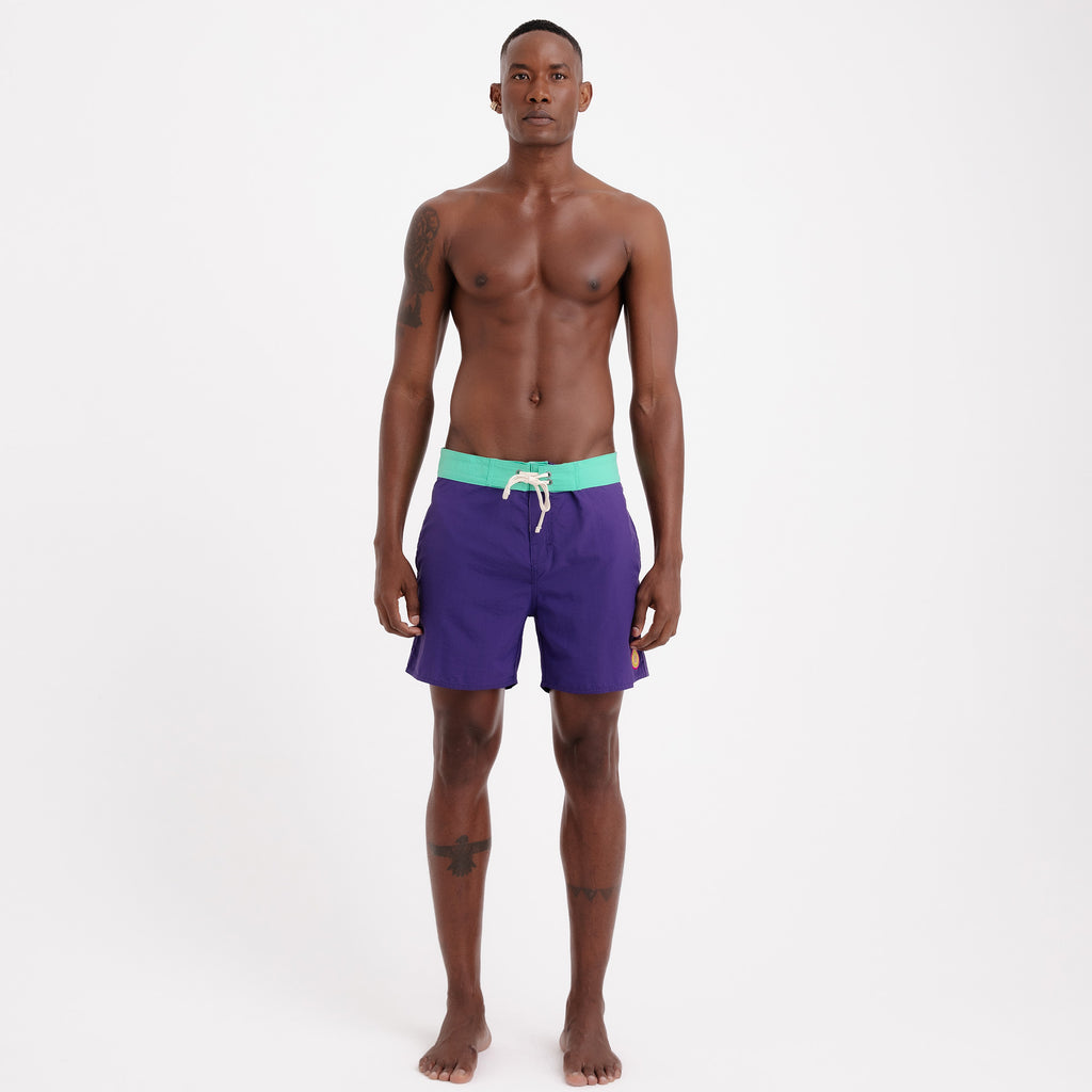 BoardShorts Masculino Sustentável Clássico Roxo com Cós Verde Frutoze