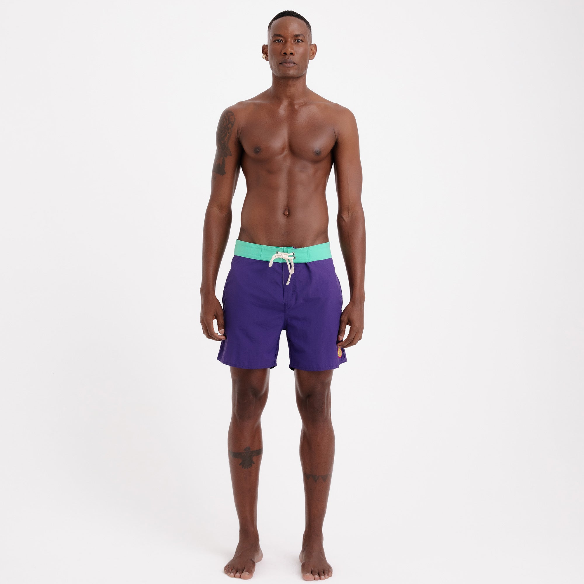 BoardShorts Masculino Sustentável Clássico Roxo com Cós Verde Frutoze