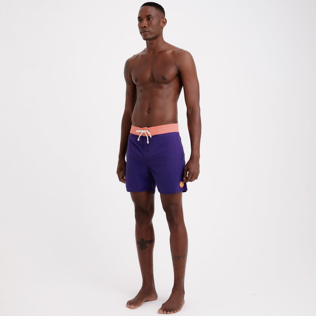 Boardshorts Masculino Sustentável Clássico Roxo com Cós Rosa Frutoze