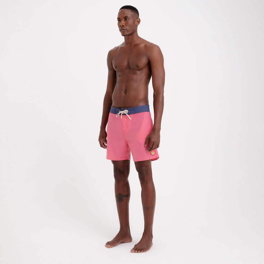 BoardShorts Masculino Sustentável Clássico Rosa com Cós Azul Frutoze