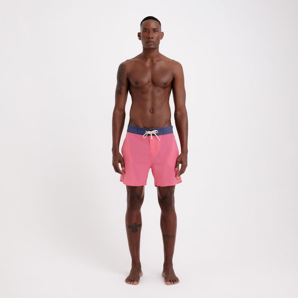 BoardShorts Masculino Sustentável Clássico Rosa com Cós Azul Frutoze