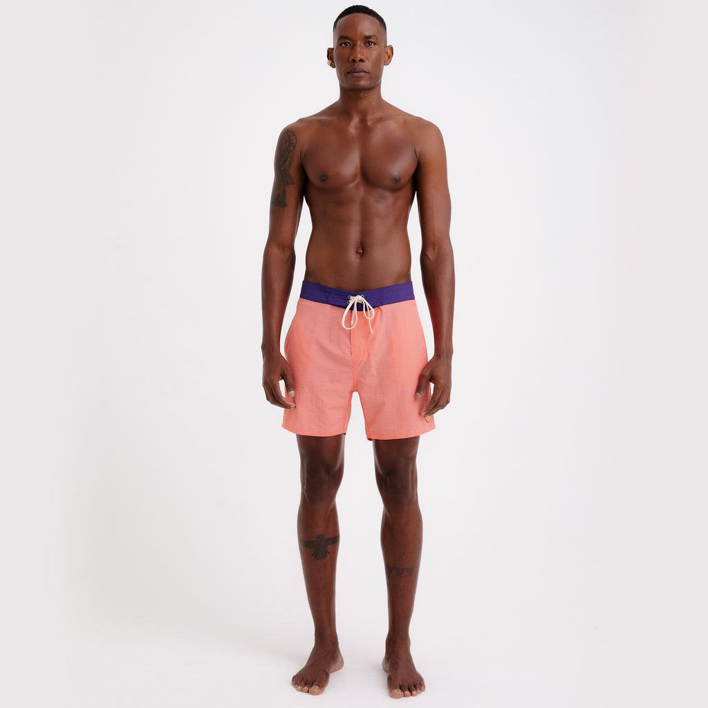 BoardShorts Masculina Sustentável Clássico Rosa com Cós Roxo Frutoze