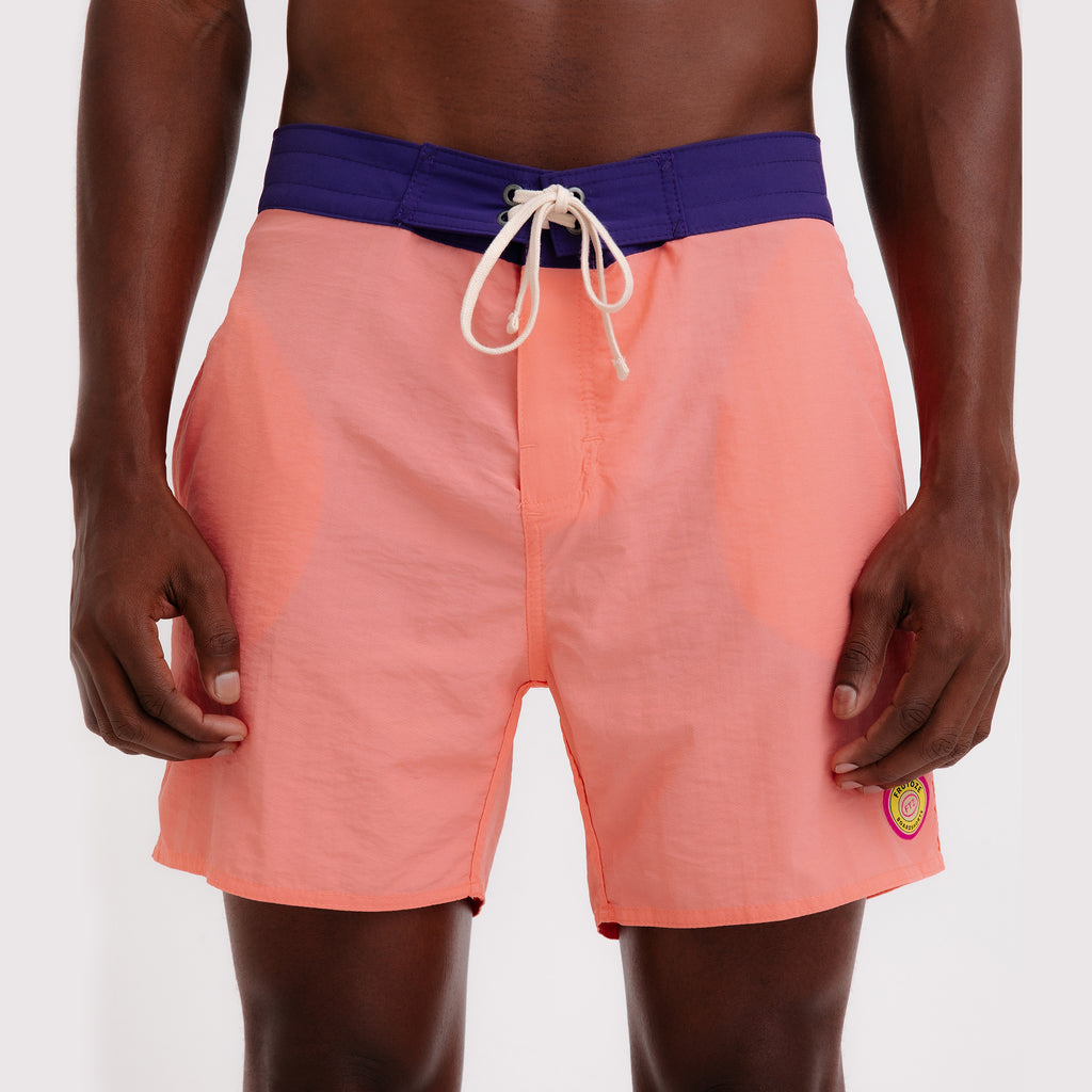 BoardShorts Masculina Sustentável Clássico Rosa com Cós Roxo Frutoze