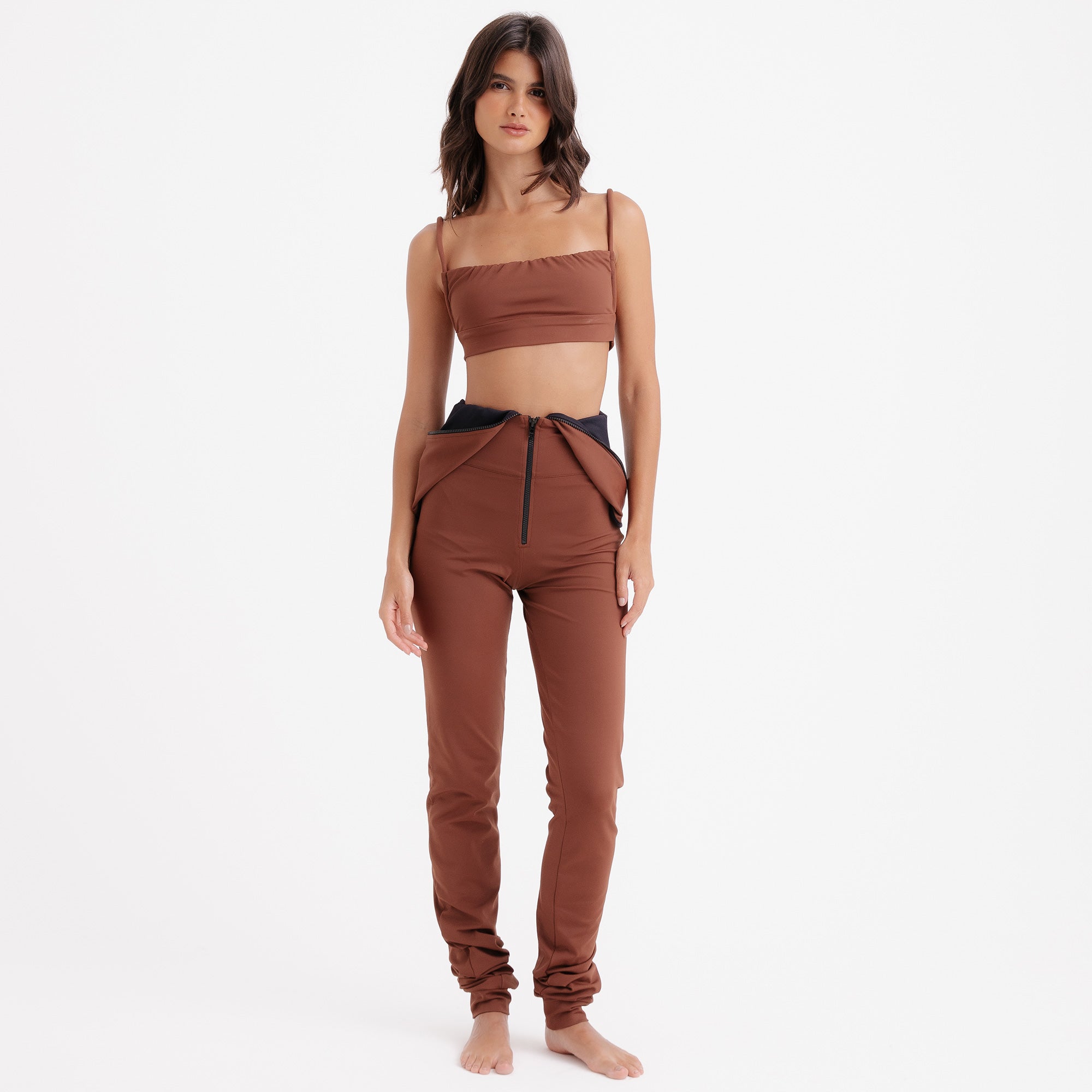 Legging Feminina Marrom Ziper Preto Frutoze