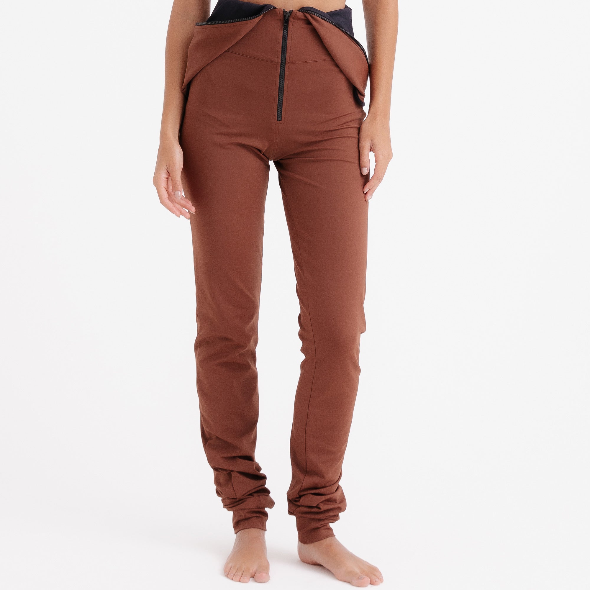 Legging Feminina Marrom Ziper Preto Frutoze